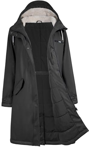 rhythm of the rain Regenmantel Damen wasserdicht Regenjacke gefüttert warm | Winterjacke, Wintermantel knielang, Friesennerz mit Kapuze, Herbst Winter winddicht warm, 2-Wege-Reißverschluss, Fahrrad