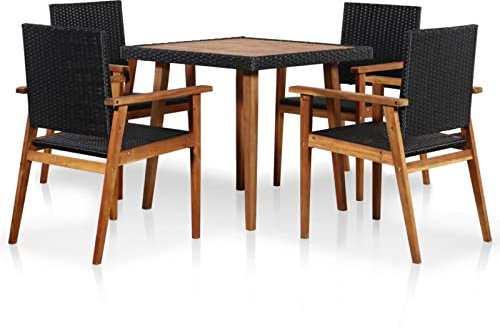 ZEYUAN 5-TLG. Garten-Essgruppe, Gartentisch Mit Stühlen Set, Gartenmöbel Set, Sitzgarnitur Garten, Esstisch Stühle Set, Gartensitzgruppe, Terassen Möbel, Poly Rattan Schwarz und Braun
