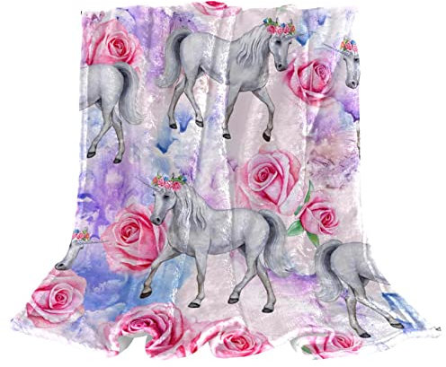 Einhorn rosa Rose Fleece-Überwurfdecke für Couch leicht Plüsch flauschig