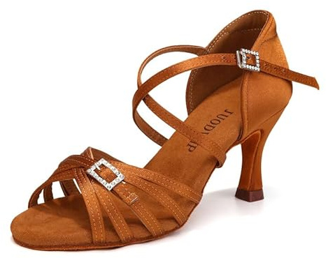 JUODVMP Scarpe da Ballo Latino Donna Americano Scarpe Tango Salsa da Ballo Tacco 7 Marrone,40 EU
