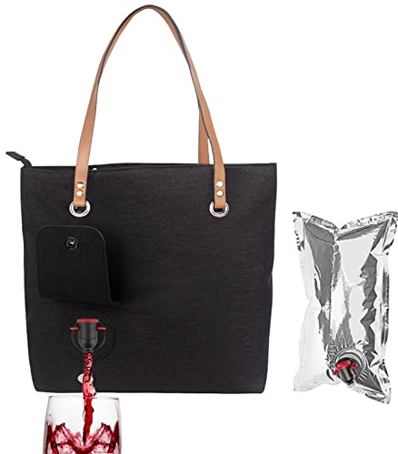 doksmeria Wine Purse with Hidden Spout, Beach Wine Tote Bag with Hidden Insulated Compartment & Wine Bladder, Perfect for BYOB, Movie Theater, Concert, Bachelorette Party, Pool & Beach