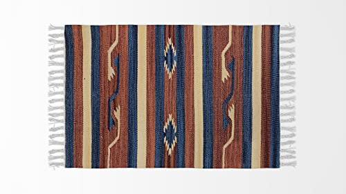 HOME ZEN HOUSEHOLD LINEN - Alfombra de baño, cocina, dormitorio, de algodón, estilo kilim con borlas, lavable a máquina, diseño étnico multicolor (50x110 cm, Diseño 5 - Flores)