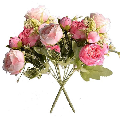 YELYAN 2 Pack Fake Peony Artificial Flowers White Flowers Silk Peonies Bouquets for Wedding Home Birthday Party Arrangment Garden Decoration (pink)