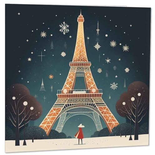 Paris Weihnachtskarte – Frankreich-Eiffelturm-Weihnachtskarten, festlich, 145 x 145 mm