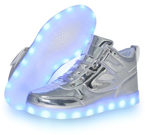 YuanRoad Chaussures lumineuses à LED unisexes avec chargement USB, Haut argenté, 15 Women/11 Men