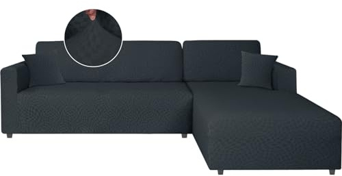 Ystyle Sofabezug L Form Stretch Links/Rechts, 2+2 Sitzer, Dunkelgrau | Elastisch Sofabezug Ecksofa Couchbezug L Form, Universal Sofa Überzug Ecksofa, Couch Cover L Shape Sofaschoner Schonbezug