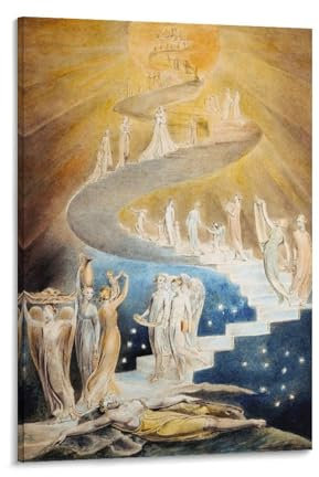 YOOSONG Poster mit englischen romantischen Malern, William Blake Jacobs Leiter, Poster, Gemälde, Leinwand, Wandkunst, Wohnzimmer, Poster, Gemälde, 60 x 90 cm