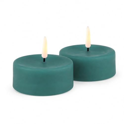 ReWu Homeart LED Kerze Deluxe, Indoor LED-Kerze mit Realistischer Flamme auf Echtwachsspiegel, Warmweißes Licht, Jade Green, Großes Teelicht, Echtwachs