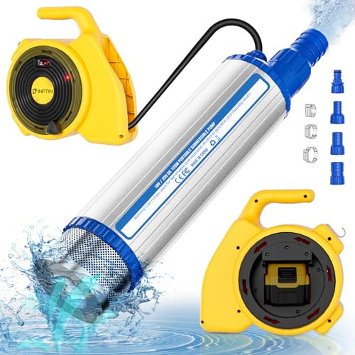 Water Transfer Pump Compatible for DeWalt 20V Battery (Battery Not Included), 635GPH Deep Well Submersible Pump, Portable Sump Pump for Garden, Pool, Pond, Farm, Camping & More
