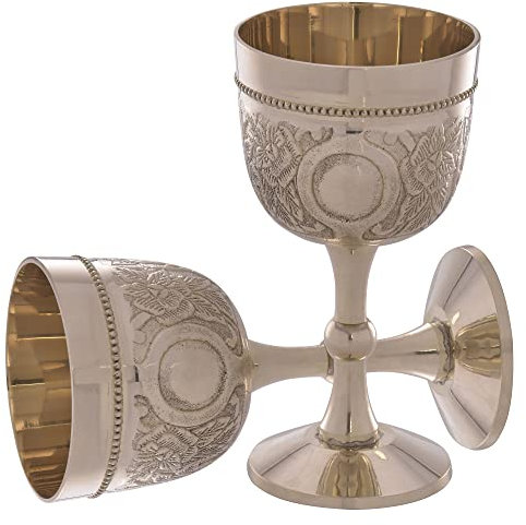 LEATHERVINES Copa de cáliz de latón del Rey Arturo, copa de vino vintage, decoración medieval, copa de cáliz gótico, 210 ml, paquete de 1