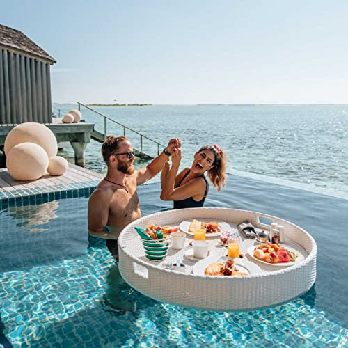 Rattan Floating Tray for Pool, Floating Serving Trays Table and Bar, Floating Drink Holder for Pool, Hot Tub Accessories for Adults, Floating Tray for Pools Serving Drinks, Brunch, Food
