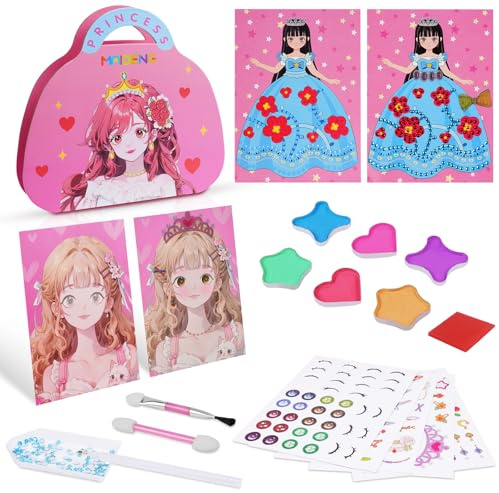 Aomig Regalo Bambina Libretto da Colorare, Lavoretti Creativi Borsa per Trucco con Adesivi per Giochi di Vestire la Principessa per Bambini, Libri di Trucco per Giochi di Travestimento