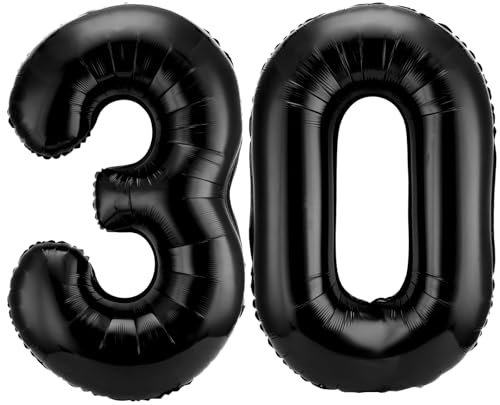 QINQINZIJIN 30 Luftballon Geburtstag, 2er Pack, Schwarz, Aluminiumfolie, Zahl, BALLOON, Unisex, Geburtstage und Partys