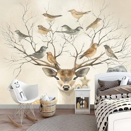 Generico Carta da parati fotografica con animali giraffa e uccello, beige, per soggiorno, ufficio, 150 x 105 cm