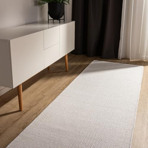 benuta Basic Handvävd Bomullsmatta Ron - Vit 70x200 cm - Handvävd 100% bomull - Uni minimalistisk naturlig - Enkel vardagsrum sovrum