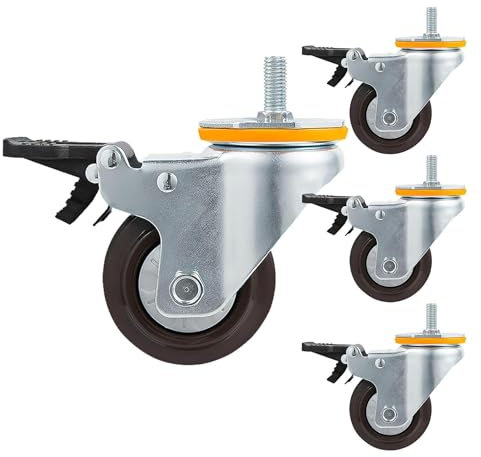 Wagen Gummi Transport Rollen, Möbel Lenkrollen Räder 4 Pcs, Mit Bremsen/Keine Bremsen Lenkrollen 100Mm, Ersatz Rollen Für Möbel M14/M16,360°Swivel/4 Brakes/M14