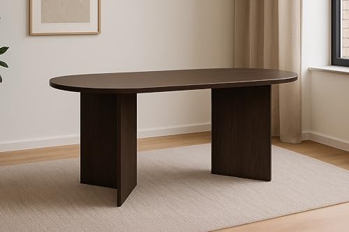 SAM Esszimmertisch Ovi | 160 x 90 cm | Holz Nussbaum-Optik | Tischplatte 40mm | Tischbeine in V-Form | ovaler Esstisch mit geraden Kanten | Holztisch Esszimmer | Esstisch Holz