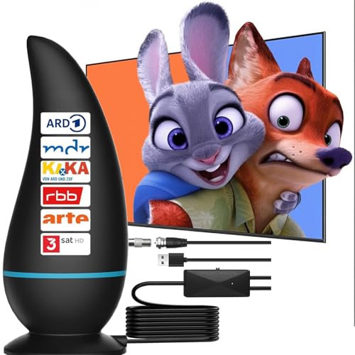 DVBT2 Antena interior para TV con amplio alcance y recepción de 360°, soporte amplificador de señal para 4K 1080p y todos los dispositivos de TV