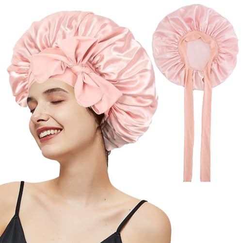 Seidenhaube zum Schlafen,Satin Haarhaube für die Nacht,Seidenhaube zum Schlafen Kopfhaube,Bonet Cap,Silk Bonnet Sleep Cap,Bonnet Seide,Schlafhaube Haare Schützen,Kopfhaube zum schlafen(Rosa)