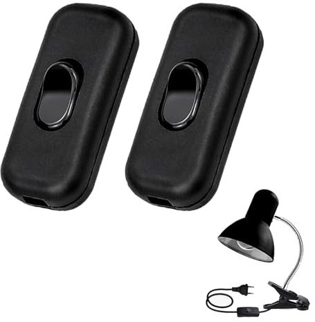 2 Pcs Black Thin Straight Insertion Torpedo Switches, Light Switch, In LineSwitch for Lamps, BlackLight Switch for Small Appliance or Lamp Accepts 2 Core Round or Flat Wire (Black)