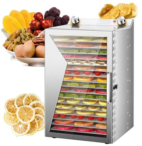 Essiccatore essiccatore in acciaio inossidabile da 800 W, essiccatore per carne commerciale con timer regolabile, controllo della temperatura per frutta, verdura, erbe aromatiche,18Layer