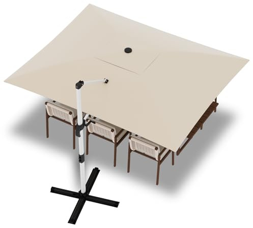 Devoko Ombrellone da balcone, in alluminio, con copertura, impermeabile, con manovella, protezione solare UV50+, rotazione di 360°, Baldacchino a strato singolo beige, 3 * 3M