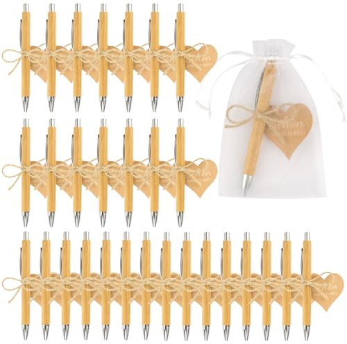 Hopton Lot de 30 stylos à bille en bois avec carte en forme de cœur, cadeaux pour différentes occasions (mariage, anniversaire, communion, baptême, remerciement)