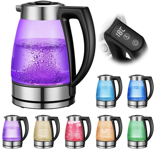 Smart Electric Glass Kettle 2.0L, Digital Touch Display with 7 Temperature Presets (40°C–100°C), LED Color Lights, Keep Warm Function, Auto Shut-Off, 304 Stainless Steel & BPA-Free, 360° Swivel Base