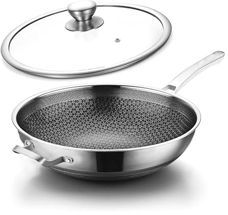 Toutrop Wok,13 Inch Hybrid Woks & Stir-Fry Pans Nonstick, Large Stainless Steel Wok with Lid,Induction Non Stick Woks,PFOA Free Cookware,Dishwasher And Oven Safe