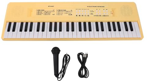 54 Nyckel Electronic Piano -tangentbord med trådbunden mikrofoninspelningsfunktion Multifunktion Musikleksak för barn Portabel säker och hållbar design (Grön) (Gul)