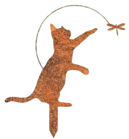 PawwJoy Katzen-Erdspieße, Metallornament, Hofschild, Heimdekoration, Outdoor-Gartendekoration für Rasen, Innenhof, 30 x 27 cm