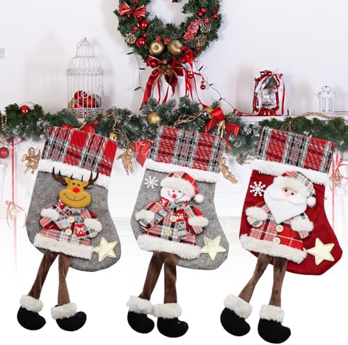 GETRICH 3 Stück Nikolausstrumpf, Weihnachtsstrumpf, Nikolausstiefel zum Befüllen & Aufhängen, Weihnachtssocken Kamin Personalisiert Weihnachtsdekoration für Kamin, Wand, Weihnachtsbaum, Treppe