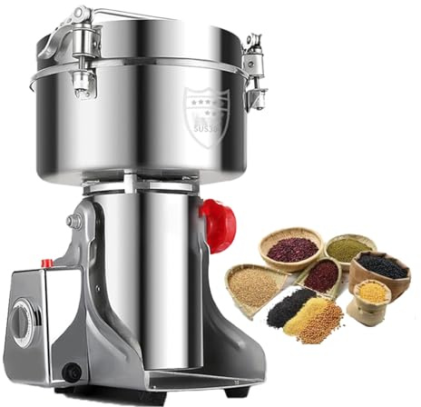 VzxCrue Moulin à éPices Commercial, 1 500 W, pour CéRéAles SèChes, Six Lames AméLioréEs, Broyeur à Grains 3000 W à Haute Vitesse，pour Herbes, éPices, Poivre 304-1000g