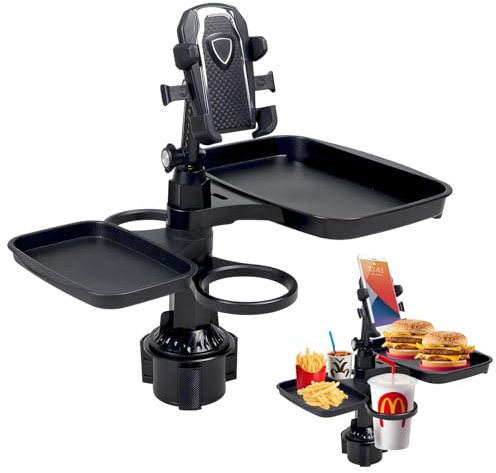 DBAILY Portabicchieri per auto, 5 in 1, regolabile, per auto, espansore con supporto per cellulare, vassoio alimentare girevole per tutti gli scopi, portabevande doppio per auto, vassoio per snack