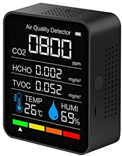 Monitor d'aria CO2 Rilevatore di anidride carbonica Detector Greenhouse Air Aria Temalità di qualità dell'umidità Monitoraggio misuratore di misurazione rapida Per casa e camper(Noir,5 IN 1)