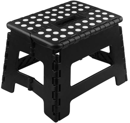 LxsNyvantic Sgabello Pieghevole,sgabello Pieghevole Con Maniglia,portata 140 Kg,Sgabellino Pieghevole Portatile，HxBxT: 22 X 21.5 X 28.5 Cm,Adatto A Bambini E Adulti (nero)