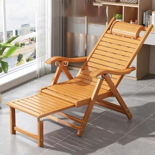 Laneryin Gartenliege Holz, Sonnenliege Klappbar, Tragbarer Bambus-Liegestuhl Für Den AußEnbereich, Verstellbar Sonnenstuhl Für Garten, Balkon, Wohnzimmer, AußEnterrasse (Natürliche Farben Mit der Box)
