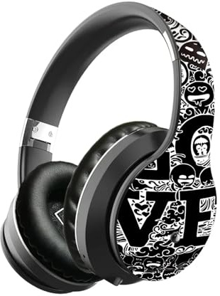 XYRTHSKO Compatibile con cuffie wireless over-ear, pieghevoli, regolabili, Bluetooth, AUX, 3,5 mm, cablate, FM, scheda TF, antirumore bassi potenti(Black Silver)