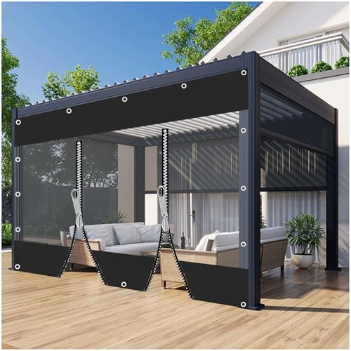 Cortinas De Lona PVC Claras Exteriores, Paneles Laterales De Lona Transparente con Cremallera, Lonas Impermeable 100% con Ojales, Cortinas Laterales De Pérgola/Porch, 0,5mm,2zips-1.5x1.5m/4.9 * 4.9ft