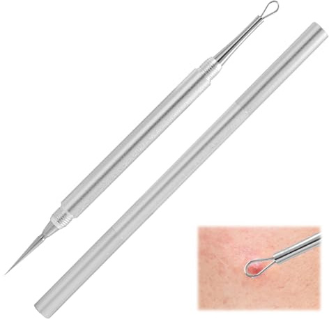 Extracteur de Point Noir Professionnel 2 en 1 en Acier Inoxydable, Outil de Nettoyage de l'Acné avec Aiguille à Bouton Double Extrémité, Dissolvant de Points Noirs pour le Visage et le Nez