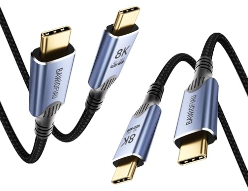 BAWIOFIAU [2Pack 0,3m] Câble USB-C vers USB-C 240W Charge Rapide Compatible Thunderbolt 4/3,USB 4 Câble,40Gbps Transfert Données,Vidéo 8K/4K HD pour Moniteur, Smartphone, SSD