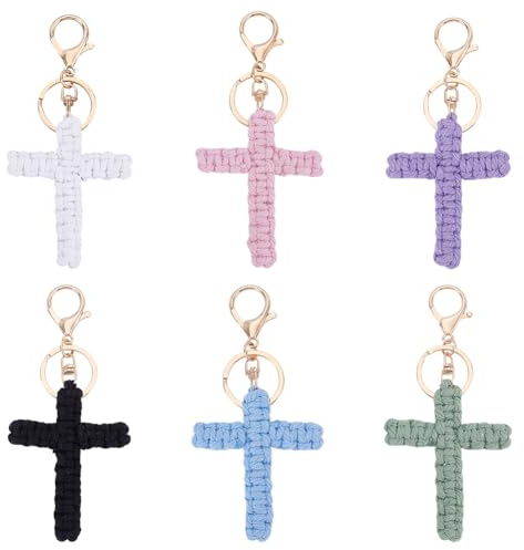HOBBIESAY Macrame Croce Portachiavi Pasqua Cristiano Battesimo Bomboniere Pasqua Bibbia Auto Portachiavi Portachiavi Fede Croce Ciondolo Charms Portachiavi Portachiavi, Colori misti, 130mm