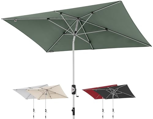 Knirps Automatic Sonnenschirm 260x165cm aloe I innovativer UV-Schutz mit Kurbel zum automatischen Öffnen & Schließen I stabiler Gartenschirm I Terrassenschirm kompakt I große Schirmfläche