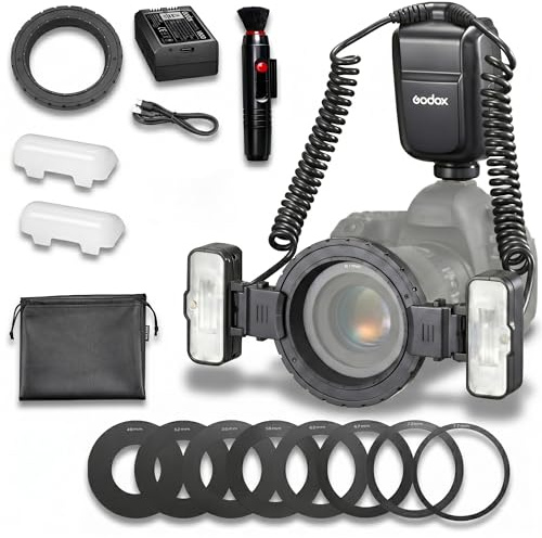 Godox MF-T76C TTL Makro Doppelblitz für Canon, 76Ws GN22,4 Twin Flash mit verstellbaren Doppelköpfen, 1,2s Recycling, HSS, für Makrofotografie, Schmuck, Insekten & Dentalfotografie