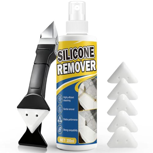 Quita Silicona, 200ML Quita Pegamento Adhesivo, Eliminación de Silicona | Disolvente Pegamento, Equipado con un Rascador, Adecuado para Eliminar Residuos de Silicona en Baños Cocinas Puertas Ventanas