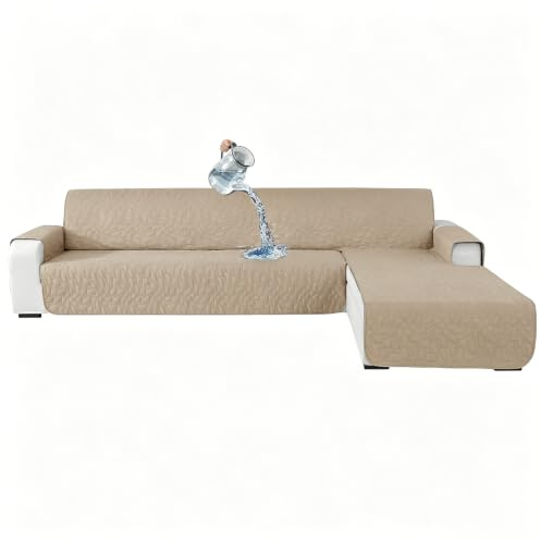 Chingcoo L Form Sofabezug, Ecksofa Bezug Rechts/Links Universal Reversibel, Wasserfester Kratzfester Sofa Schoner für Hund Katze (Beige)