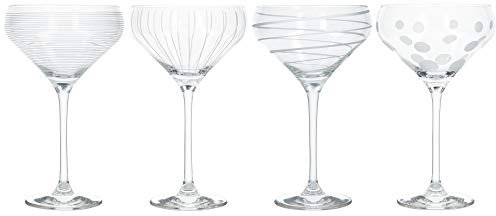 MIKASA Cheers Champagne Saucers, Crystal Retro Champagne Glasses, Silver Design, 400ml, Set of 4