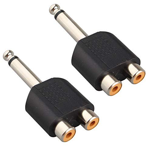 Jopto 2PCS 6.35mm (1/4 inch) Stereo Male To 2 Dual RCA Female Jack Audio Video Splitter Connector Socket Plug Converter Mono Jack Male to 2 RCA Phono Female Audio Headphone Microphone to AV Adapter
