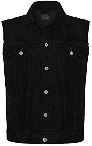 GA COMMUNICATIONS MENS SLEEVELESS DENIM JACKET JEAN CLASSIC WESTERN STYLE TRUCKER GILET BODYWARMER[Black,M]