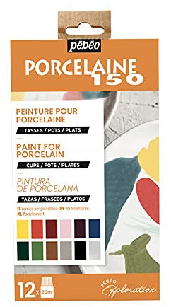 Pébéo Porzellan 150 Entdecker Set Glanzfarben - 12 x 20 ml Flaschen Porzellanfarbe in Verschiedenen Farbtönen - Farbauswahl Nr. 2 - Glänzende Farben auf Wasserbasis, 757472